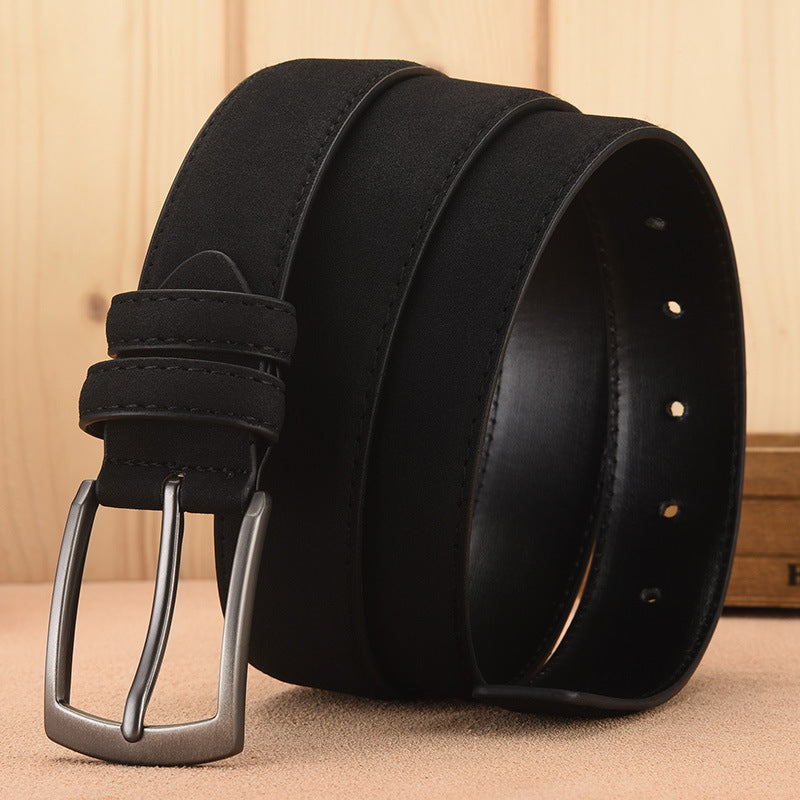 Leather Belt Men's Wholesale Velvet Buckle Belt Korean Style Middle-Aged and Young Men's Business Pant Belt