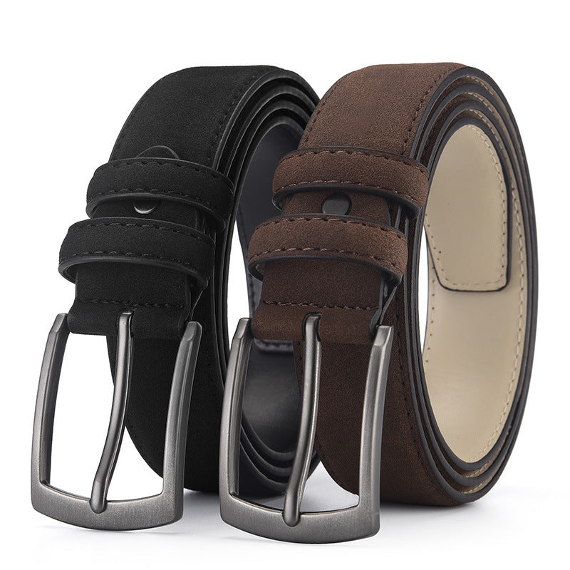 Leather Belt Men's Wholesale Velvet Buckle Belt Korean Style Middle-Aged and Young Men's Business Pant Belt