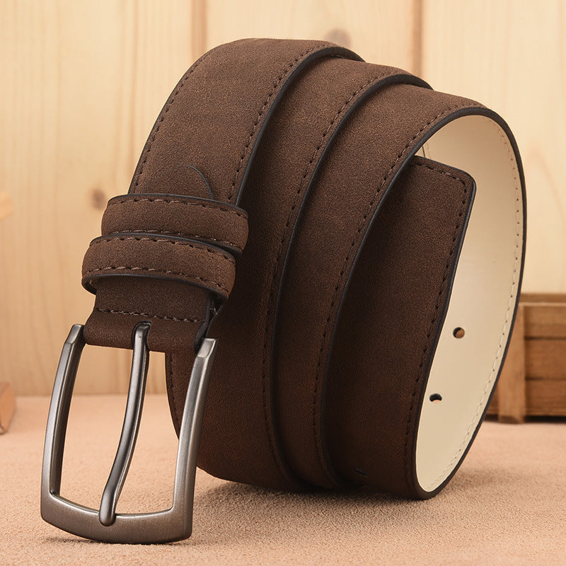 Leather Belt Men's Wholesale Velvet Buckle Belt Korean Style Middle-Aged and Young Men's Business Pant Belt