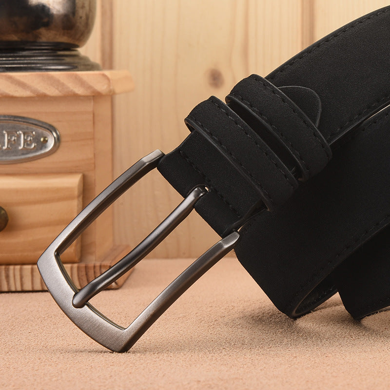 Leather Belt Men's Wholesale Velvet Buckle Belt Korean Style Middle-Aged and Young Men's Business Pant Belt