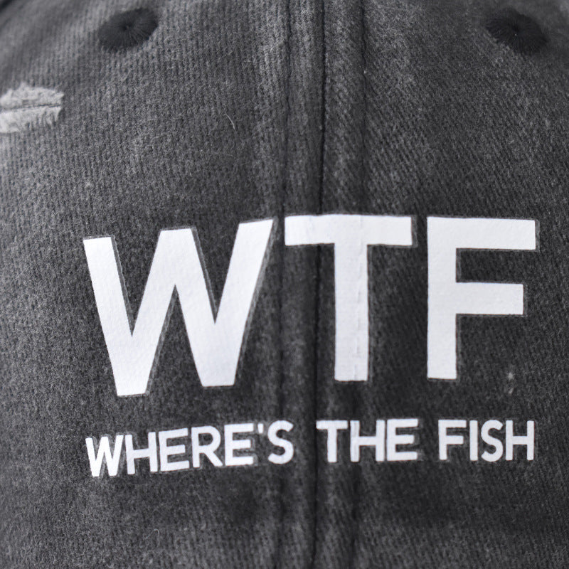 WTF letter baseball cap, men's and women's personalized English duckbill cap, outdoor printed breathable mesh