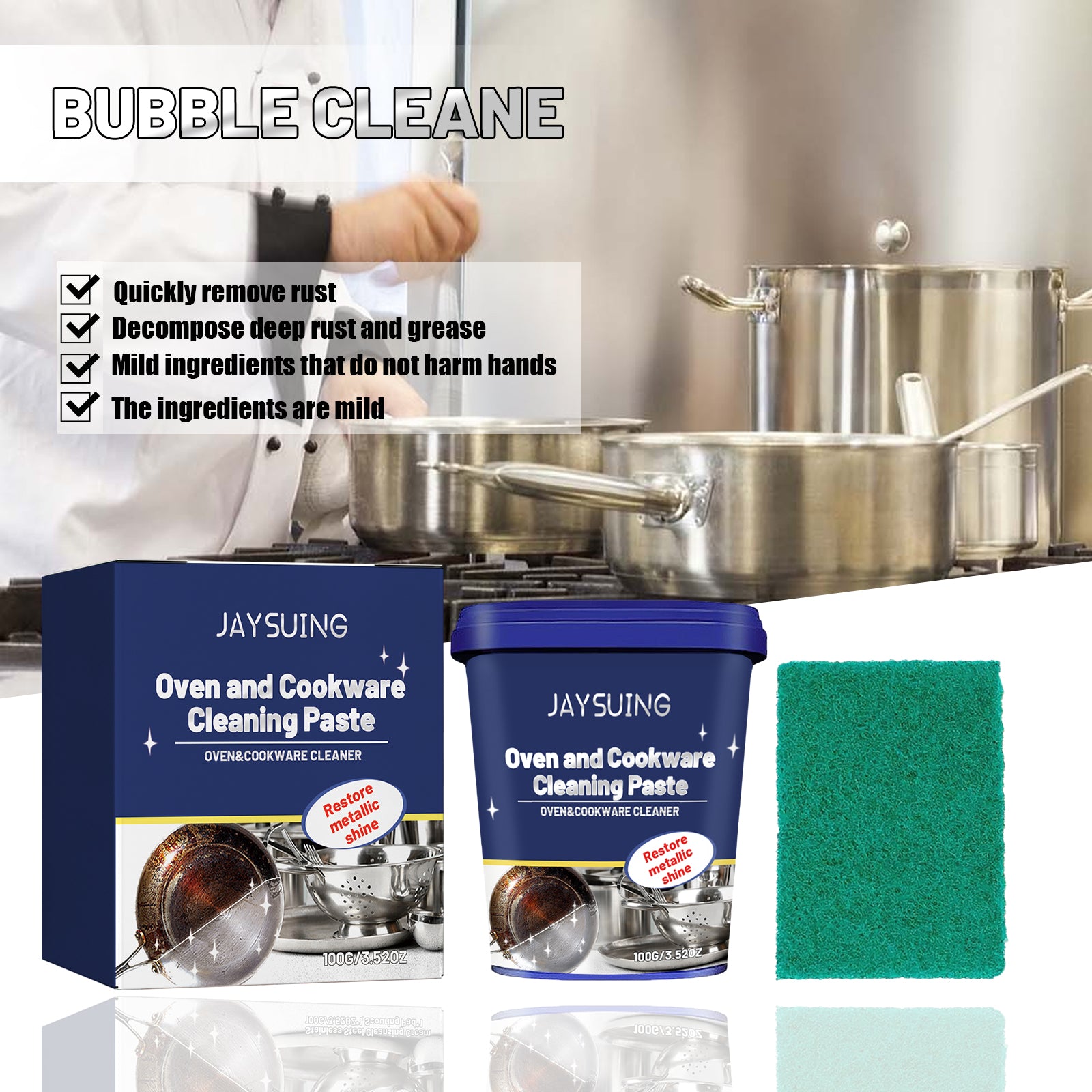JAYSUING Stainless Steel Cleaning Cream Kitchen Utensils Clean Pot Bottom Black Dirt Stains Rust Polishing Detergent