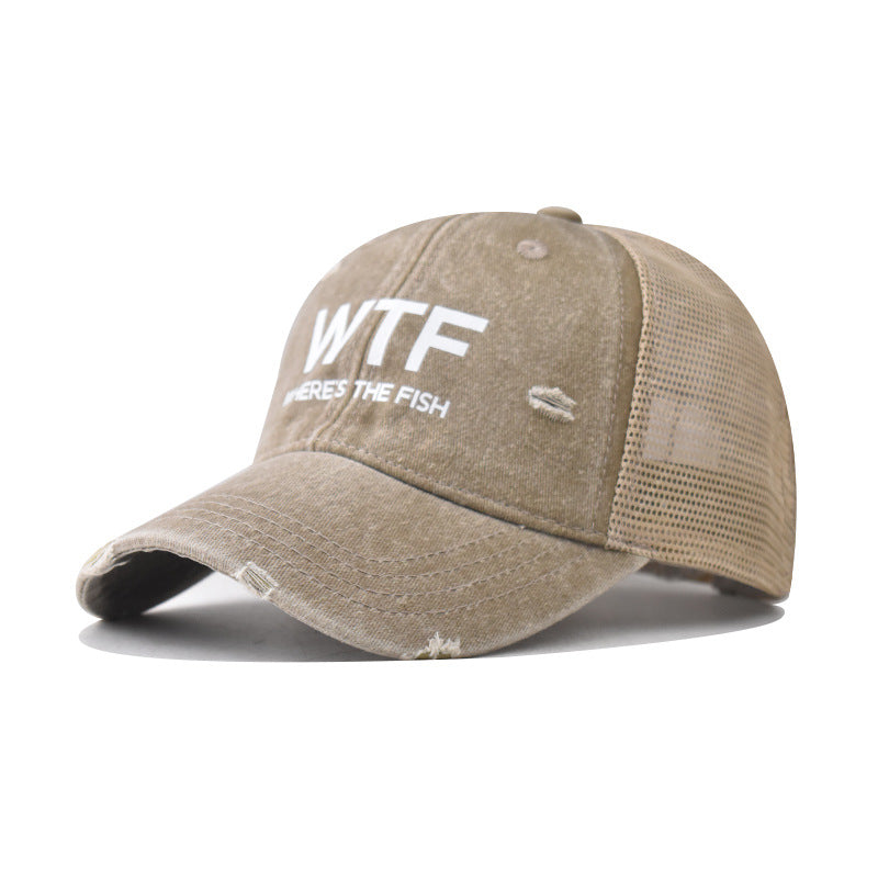 WTF letter baseball cap, men's and women's personalized English duckbill cap, outdoor printed breathable mesh