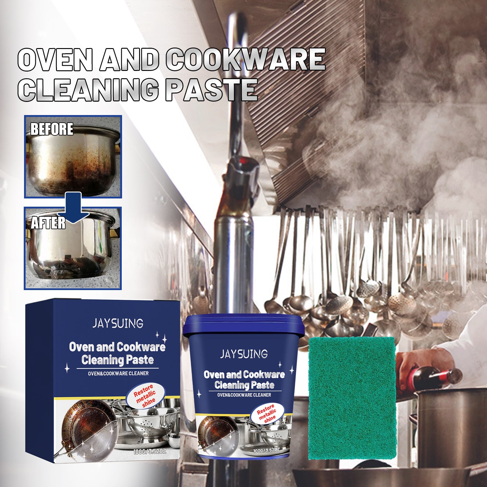 JAYSUING Stainless Steel Cleaning Cream Kitchen Utensils Clean Pot Bottom Black Dirt Stains Rust Polishing Detergent