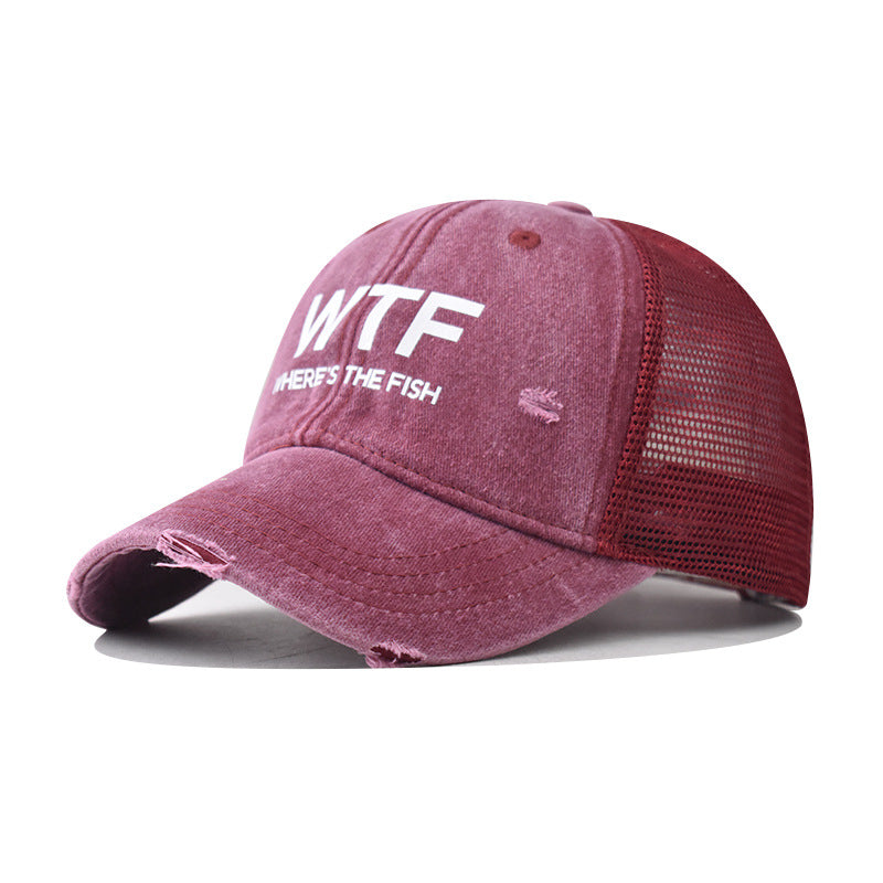 WTF letter baseball cap, men's and women's personalized English duckbill cap, outdoor printed breathable mesh