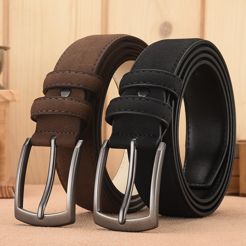 Leather Belt Men's Wholesale Velvet Buckle Belt Korean Style Middle-Aged and Young Men's Business Pant Belt