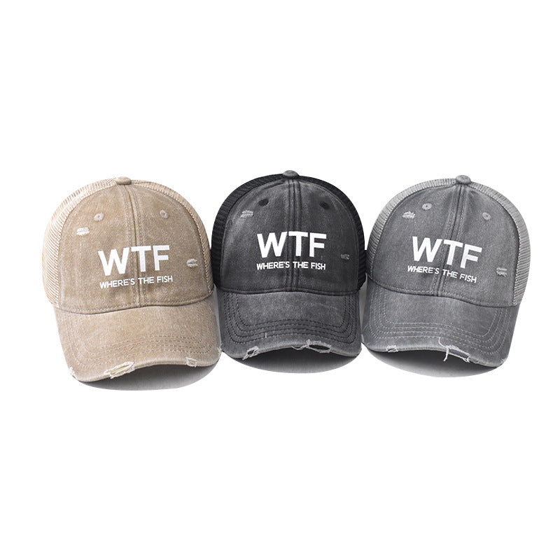 WTF letter baseball cap, men's and women's personalized English duckbill cap, outdoor printed breathable mesh